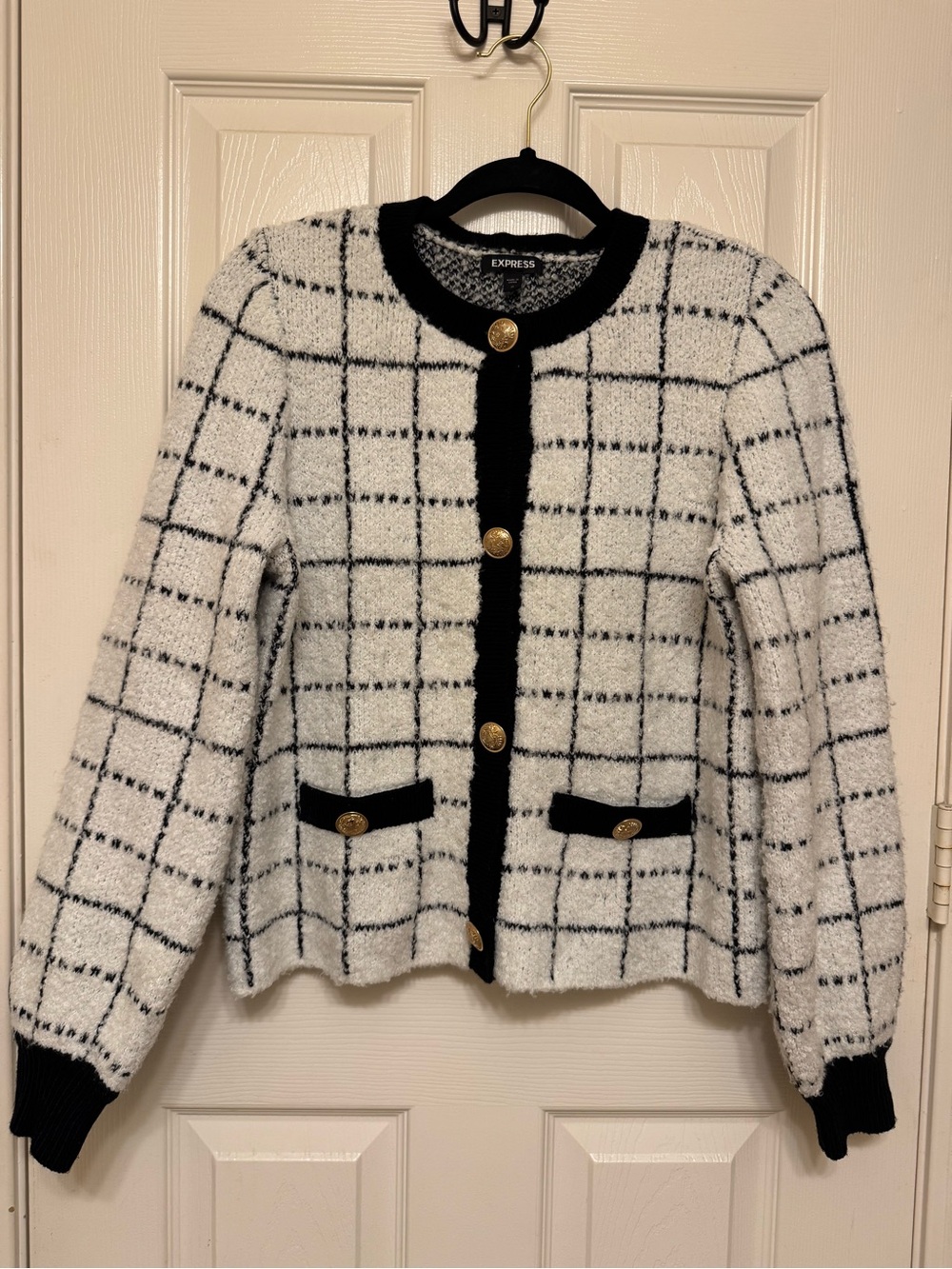 Express windowpane tweed cardigan, size M